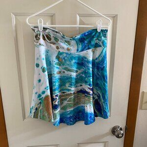 White, Green, and Blue Short Beach Blossom Studio Flare Skirt